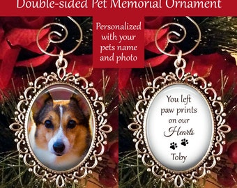 SALE! Personalized Ornament with Photo - Christmas Ornament - You left paw prints on our hearts - Pet Ornament