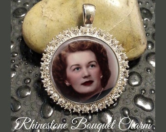 SALE! Rhinestone Memorial Bouquet Charm - Round - Personalized with Photo - Gift for the Bride