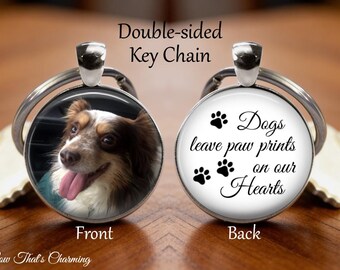 Memorial Pet Photo Key Chain – Double-Sided Dog Paw Prints