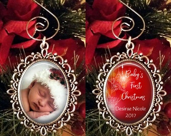 SALE! Personalized Ornament with Photo - Christmas Ornament - Baby's first Christmas