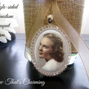 SALE! Rhinestone Bouquet Charm - Single-sided - Oval - Personalized with Photo - Silver or Gold