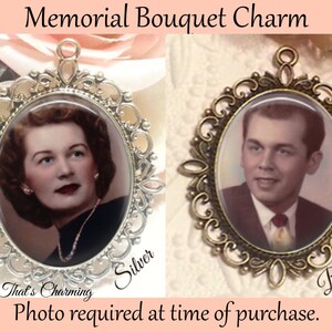 SALE Memorial Bouquet Charm Double-Sided Oval Personalized with Photo Walk with me today Daddy with Date image 3