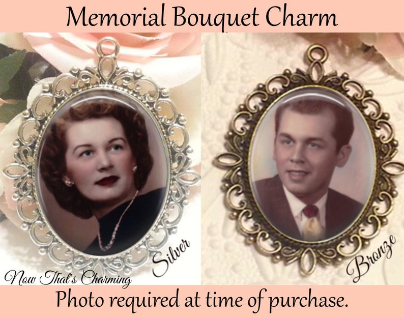 SALE Memorial Bouquet Charm Double-Sided Oval Personalized with Photo Walk with me today Daddy with Date image 3