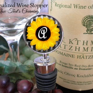SALE! Personalized Wine Stopper - Sunflower Design with Initial - Bridal Party - Bridesmaid - Birthday Gift