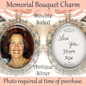 Custom Photo Memorial Bouquet Charm – Double Sided Oval Wedding Keepsake image 1