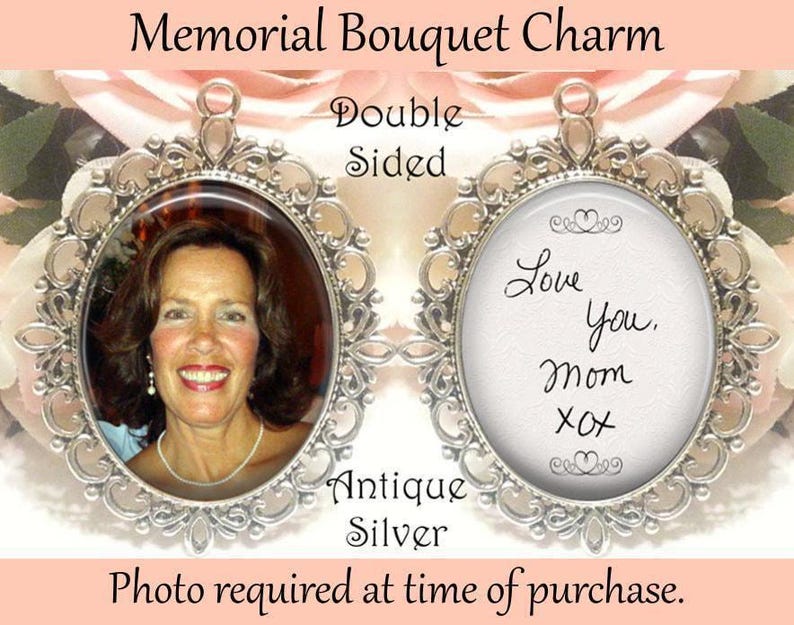 Custom Photo Memorial Bouquet Charm – Double Sided Oval Wedding Keepsake image 1