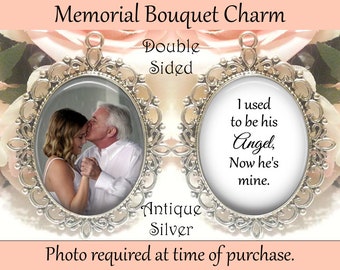 SALE! Memorial Bouquet Charm - Double-Sided Oval - Personalized with Photo - I used to be his angel