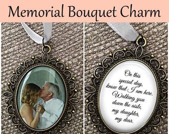 Memorial Bouquet Charm - Double-Sided Oval -  Personalized with Photo - On this special day know that I am here - Gift for the Bride