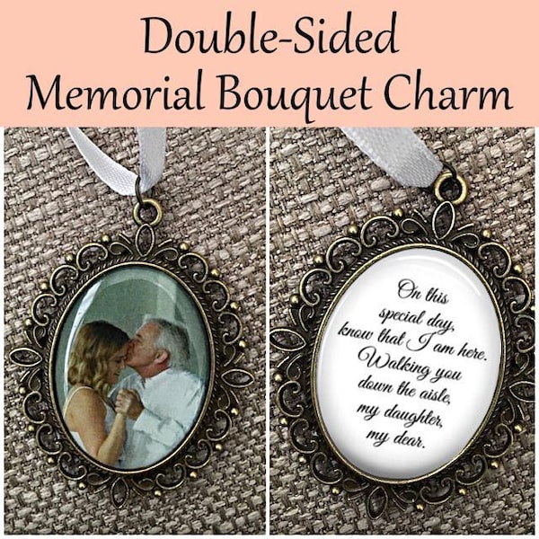 Personalized Memorial Photo Bouquet Charm - Double-Sided Oval
