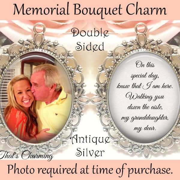 SALE! Memorial Bouquet Charm - Double-Sided Oval - Personalized with Photo - On this special day know that I am here - Gift for the Bride