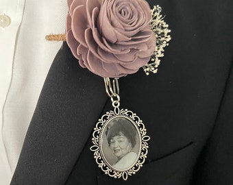 SALE! Memorial Boutonniere Charm - Single-sided - Oval - Personalized with Photo - Antique Silver or Bronze