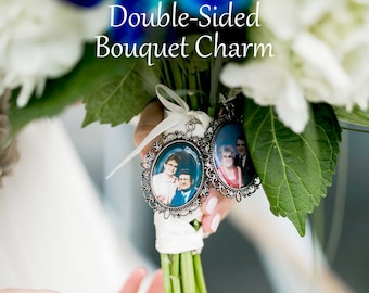 SALE! Memorial Bouquet Charm - Double-Sided Oval - Personalized with Photo - Antique Bronze or Silver