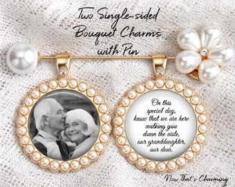 Personalized Pearl Memorial Bouquet Charm – Single-Sided Photo Bridal Keepsake
