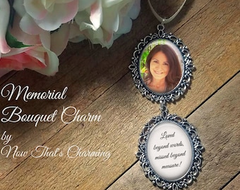 SALE! Two Single - Sided Wedding Memorial Bouquet Charms - Personalized with Photo - Antique Silver or Bronze - Gift for the Bride