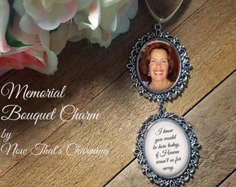 SALE! Two Single - Sided Wedding Memorial Bouquet Charms - Personalized with Photo - Antique Silver or Bronze - Gift for the Bride