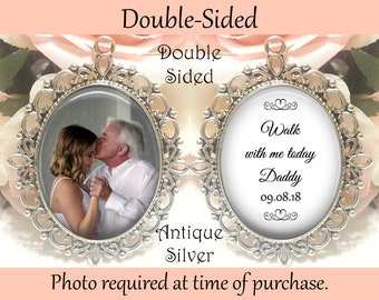 SALE! Memorial Bouquet Charm - Double-Sided Oval - Personalized with Photo - Walk with me today Daddy with Date
