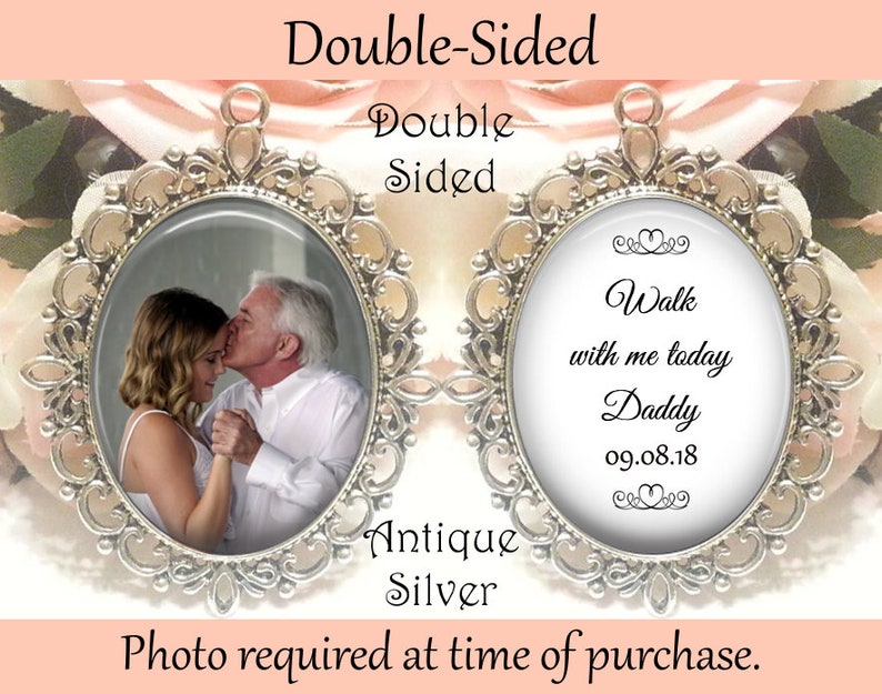 SALE Memorial Bouquet Charm Double-Sided Oval Personalized with Photo Walk with me today Daddy with Date image 1