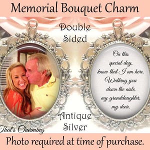 memory charm for bridal bouquet - Double-Sided Oval - Personalized with Photo - Gift for the Bride - On this special day know that I am here