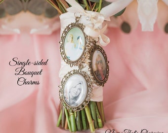 SALE! Single - Sided Wedding Memorial Bouquet Charm - Oval - Personalized with Photo - Antique Silver or Bronze - Gift for the Bride