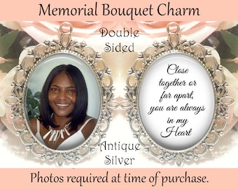 SALE! Memorial Bouquet Charm - Double-Sided Oval - Personalized with Photo - Close together of far apart
