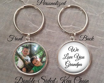 SALE! Grandparent Key Chain - We Love You Grandpa/Grandma Key Chain with photo -  Double Sided Key Chain