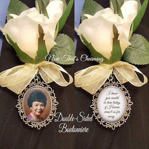 SALE! Memorial Boutonniere Charm - Double-sided - Oval - Personalized with Photo - Antique Silver or Bronze - I know you would be here today