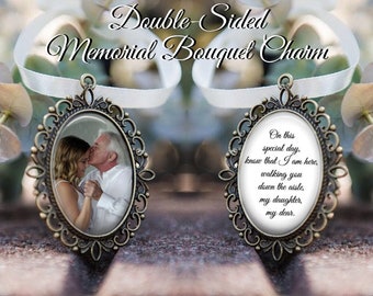 SALE! Memorial Bouquet Charm - Double-Sided Oval - Personalized with Photo - On this special day know that I am here - Gift for the Bride