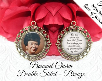 SALE! Memorial Bouquet Charm - Double-Sided Round - Personalized with Photo - On this special day know that I am here