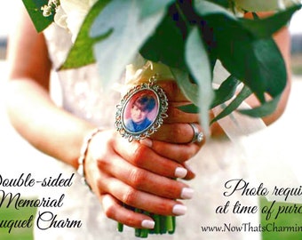 SALE! Memorial Bouquet Charm - Double-Sided Oval - Personalized with Photo