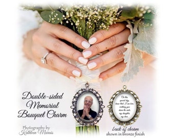 SALE! Memorial Bouquet Charm - Double-Sided Oval - Personalized with Photo and saying on back