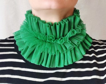 Green Ruffle Collar Clown Tulle Neck Ruff Pierrot Costume Renaissance Harlequin High Collar Photoshoot Prop Stage Collar Carnival and Party