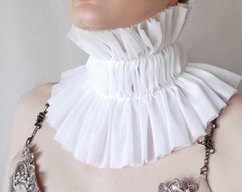 Collar Extra Wide Elizabethan Ruff Tulle Collar in Ivory White Layered Neck Cove Renaissance Photoshoot Theme Stage Neckpiece Movie Prop