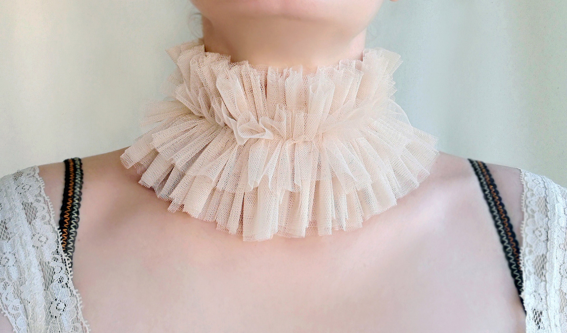 Nude Creamy Elizabethan Renaissance Ruffle Tulle Collar Etsy