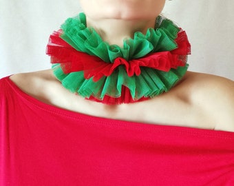 Collar Fun Clown Ruff Tulle Collar in Red and Green Frilly Collar for Stage and Photoshoot Layered Collar Harlequin Party Gift for Friend