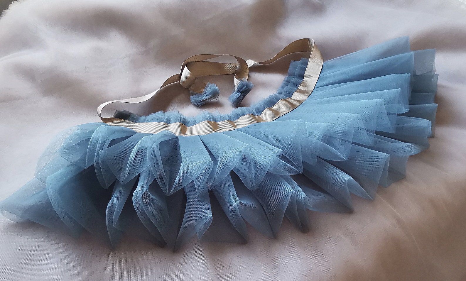 Wide Tulle Ruffle Clown Collar Dusty Teal Blue Neck Ruff Gold Bowknot ...