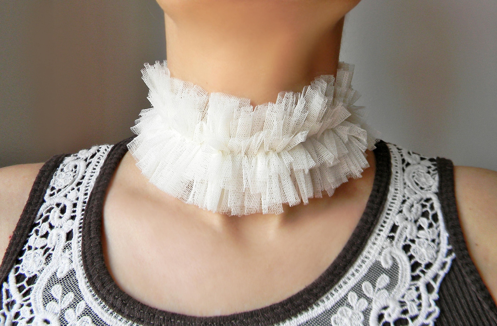White Ruff Neck White Ivory Tulle Ruff Collar Choker Layered Choker Neck - Etsy