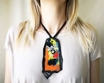 Paper Necklace Cubist Abstract Pendant Hand Painted Necklace Artistic Outfit Funky Gift for Best Friend Birthday Gift for Art Teacher