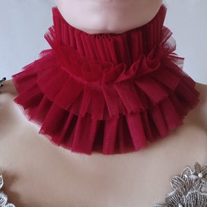ガーネットカラー チュールフリル ピエロコスチューム ルネッサンス女王カラー ボルドー 道化師ネックラフ 歴史的写真撮影 フリルカラー ルネッサンス
