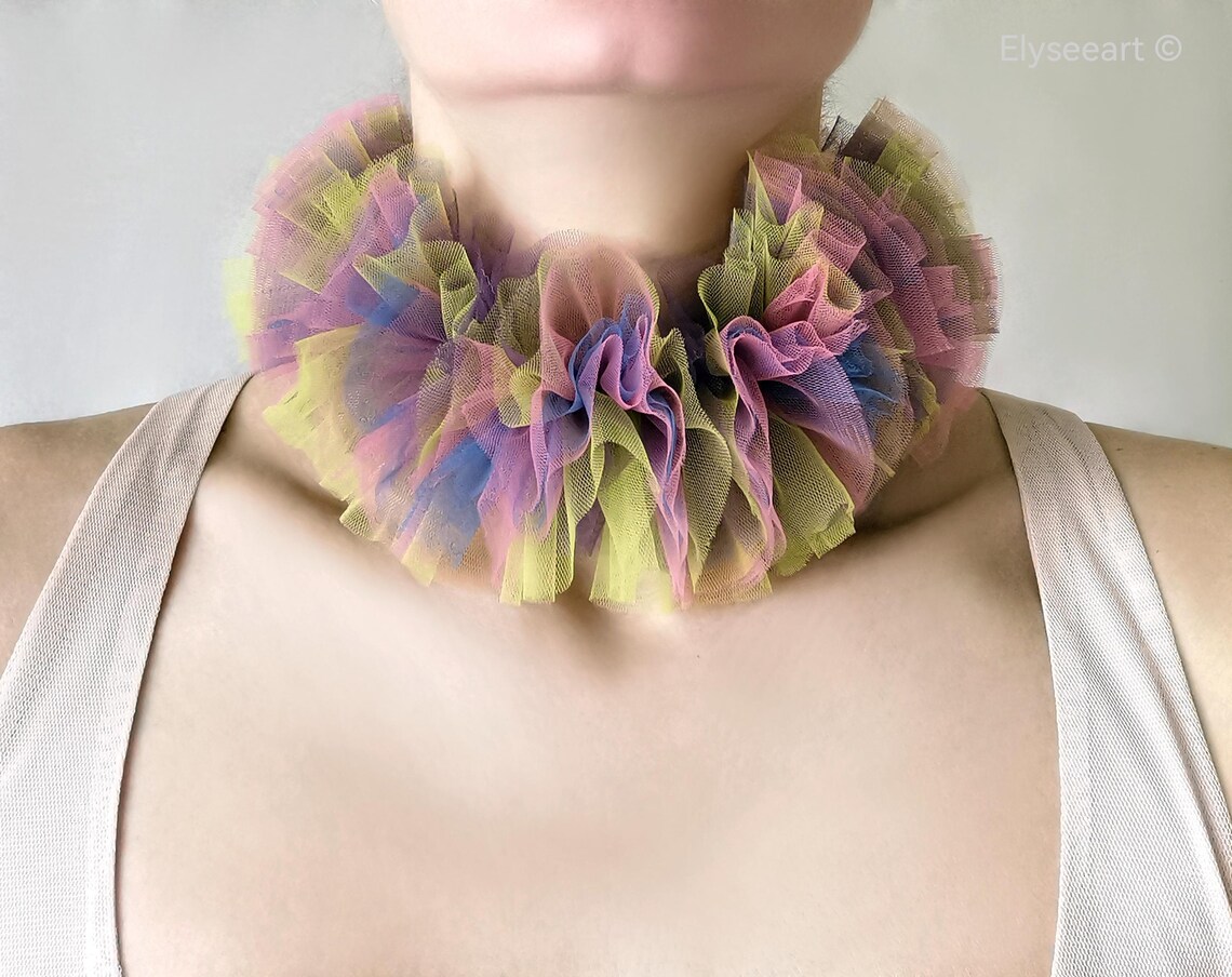 Jester Ruffle Tulle Collar Rainbow Clown Neck Ruff Choker Puffy ...
