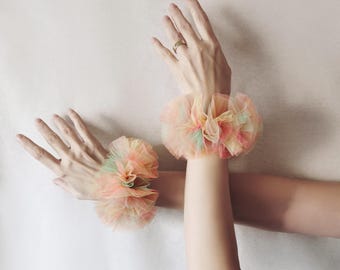 Ballet Tutu Tulle Wrist Cuffs Pastel Clown Cuffs Rainbow Arm Cuffs Ballerina Armbands Fluffy Cuffs Jester Circus Prop Dance Festival Cosplay