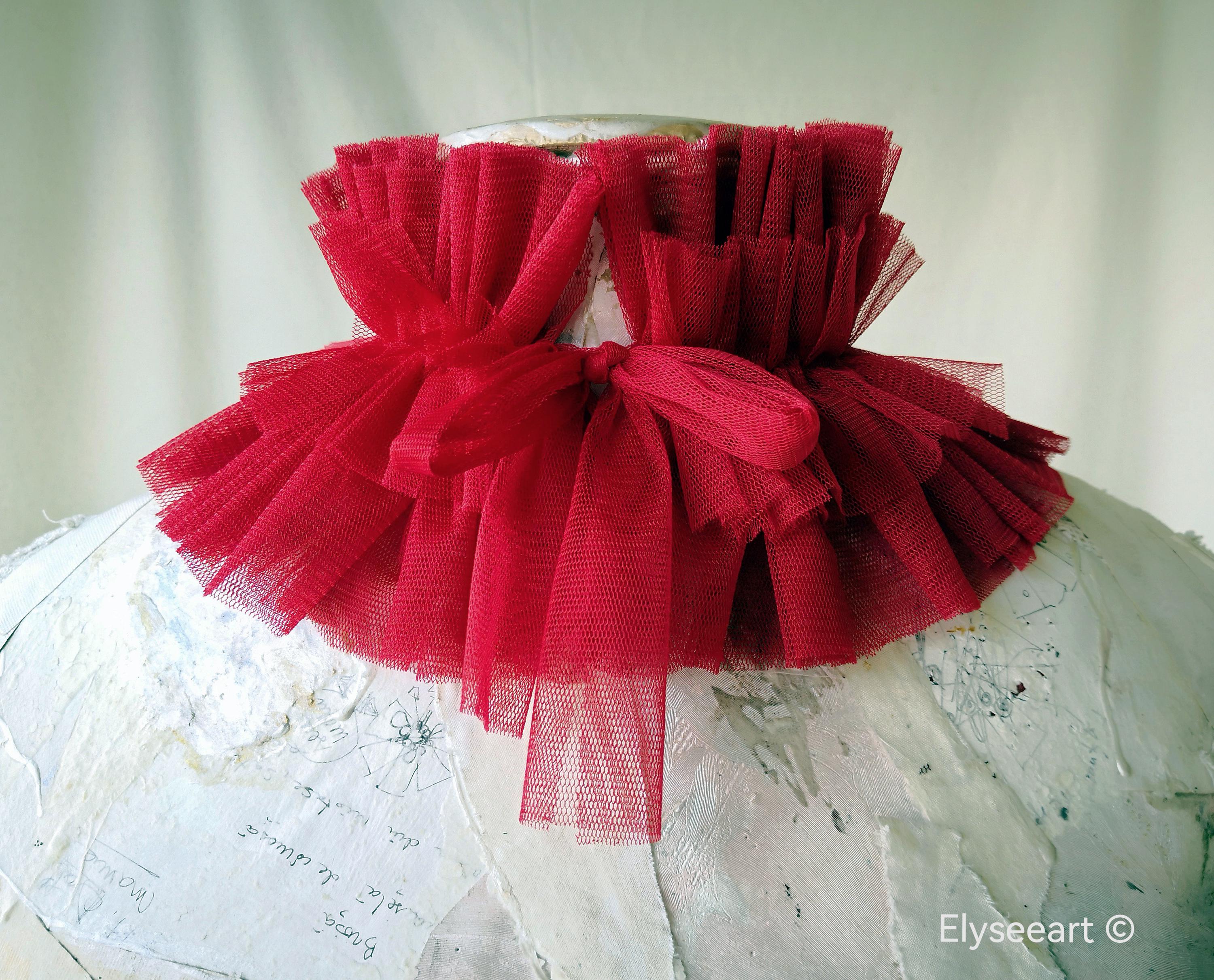 Red Neck Ruff Red Tulle Ruff Collar Necklace Queen of Hearts Choker Edwardian Costume ...