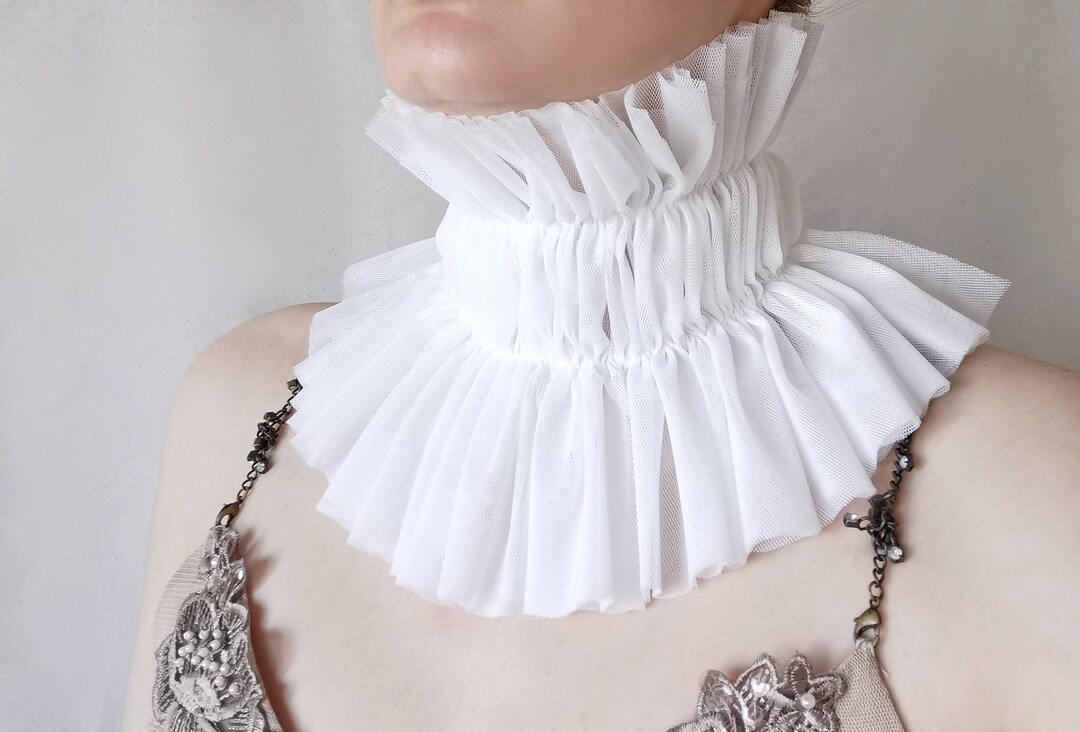 Collar Extra Wide Elizabethan Ruff Tulle Collar in Ivory White Layered ...