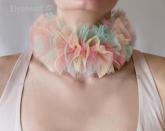 Ballet Tutu Tulle Collar Pastel Clown Neck Ruff Rainbow Necklace Ballerina Fluffy Jester Collar Circus Prop Dance Festival Cosplay Carnival