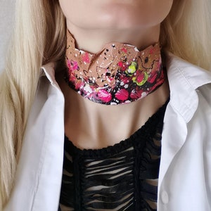 Chocker Paint Leather Choker in Camel Brown Collar With Abstract Painting Gift for ...