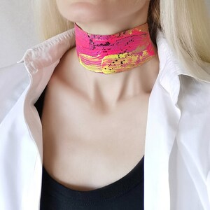 Chocker Paint Leather Choker Abstract Painting Neon Pink Collar Painted Neck Corset ...