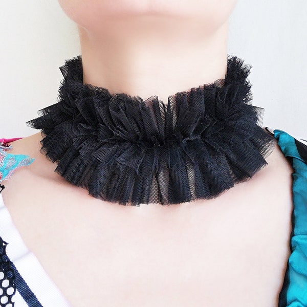 Ruffle Collar Black Tulle Choker Gothic Neck Ruff Clown Costume Circus Goth Frilly Collar Stage Prop Photoshoot Outfit Party Birthday Gift