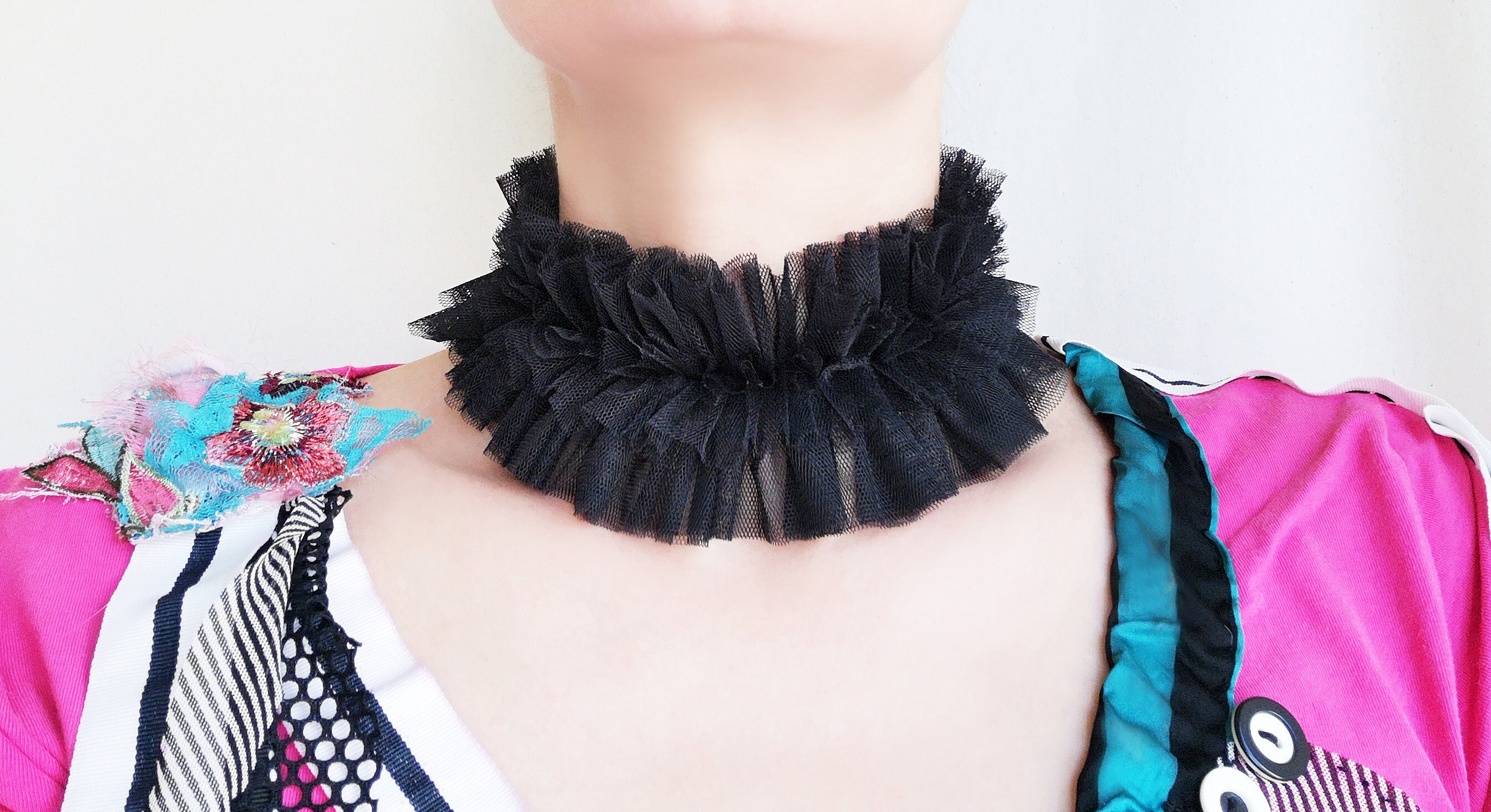 Gothic Collar Choker Black Ruffle collar Tulle fabric choker Etsy