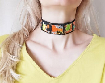 Leather Choker Abstract Paintings Collar Painted Paper Neckpiece Art to Wear Everyday Choker Gift for Artist Choker Colorful for Going Out