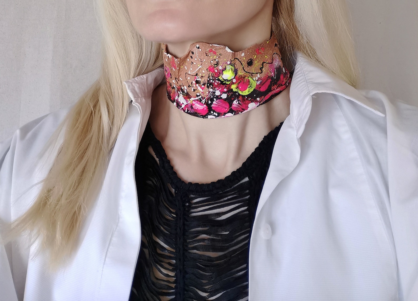 Chocker Paint Leather Choker in Camel Brown Collar With Abstract Painting Gift for ...