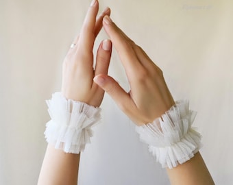 Elfenbein-weiße Tüll-Rüschen-Manschetten für Bräute, Hochzeit Braut-Accessoire oder Themen-Party Events / Cosplay, breite Manschetten